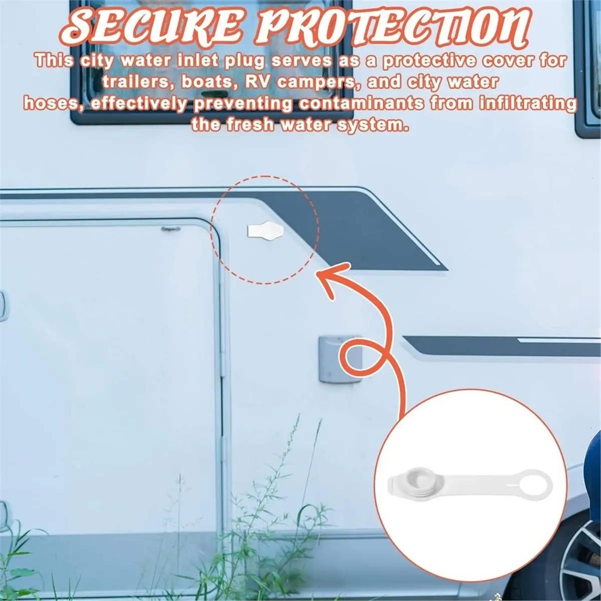 RV Water Inlet Pulg, White RV Water Inlet Cap 3/4
