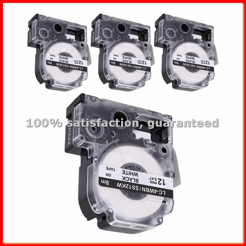 4 Pack Compatible Label Tape Replacement for -4WBN (SS12KW) Label Tape Cartridges Black on White Tape-A68X