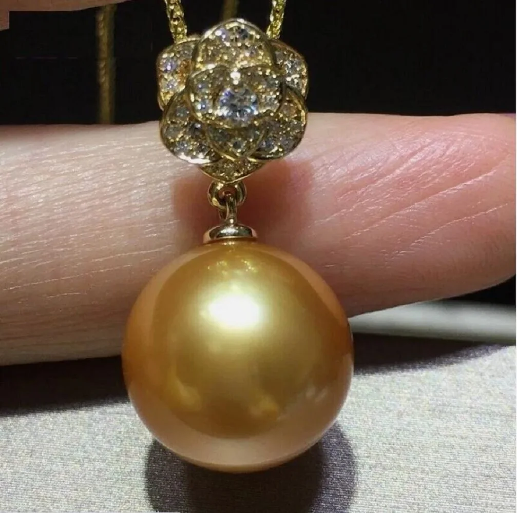 Bestselling AAAAA 11-12mm 10-11mm 12-13mm Natural Round south sea gold Pearl Pendant Necklace 18inch 925S