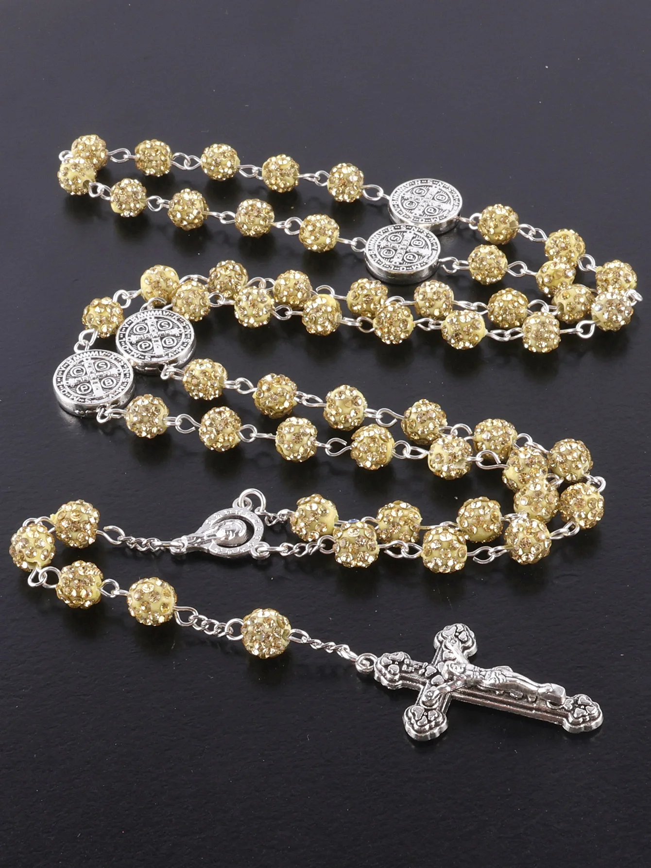 1 Stück Retro Klassischer Mehrfarbiger 8mm Runder Rosenkranz DIY Handgefertigtes Kreuz Religiöse Halskette Herren- und Damenschmuck Geschenk – Detail 7