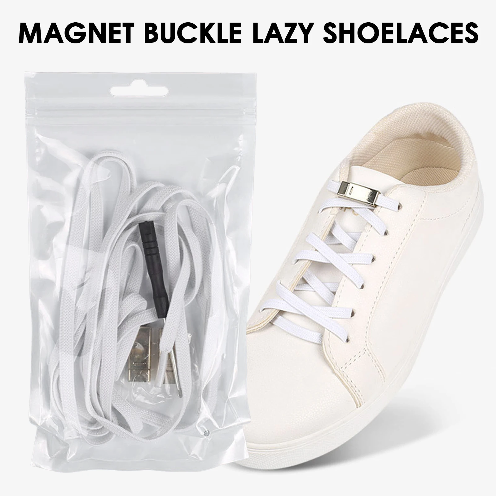2PCS White Elastic Shoelace Buckle No Tie Design Quick Adjus