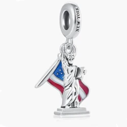 New Vacation trip American Flag New York City Statue of Liberty Charm Beaded Fit Luxury brand bracelet women's holiday gift