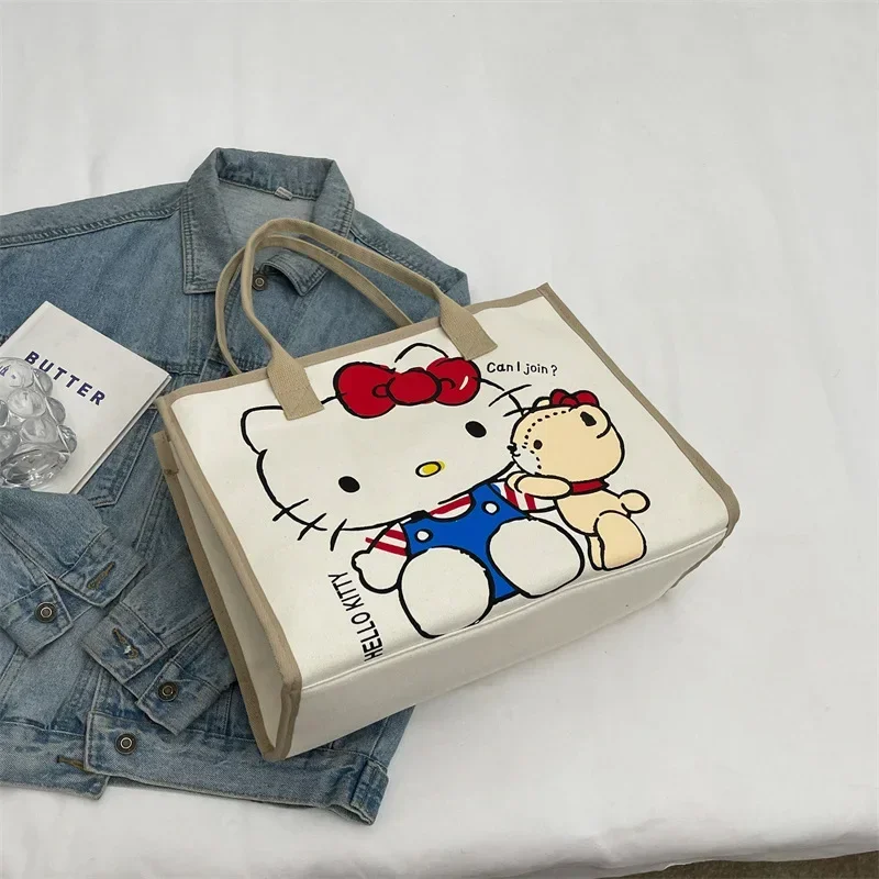 حقيبة ظهر عصرية من سانريو هالو كيتي بتصميم كرتوني عصري بسعة كبيرة للنساء حقائب سفر من القماش حقيبة كتف #4