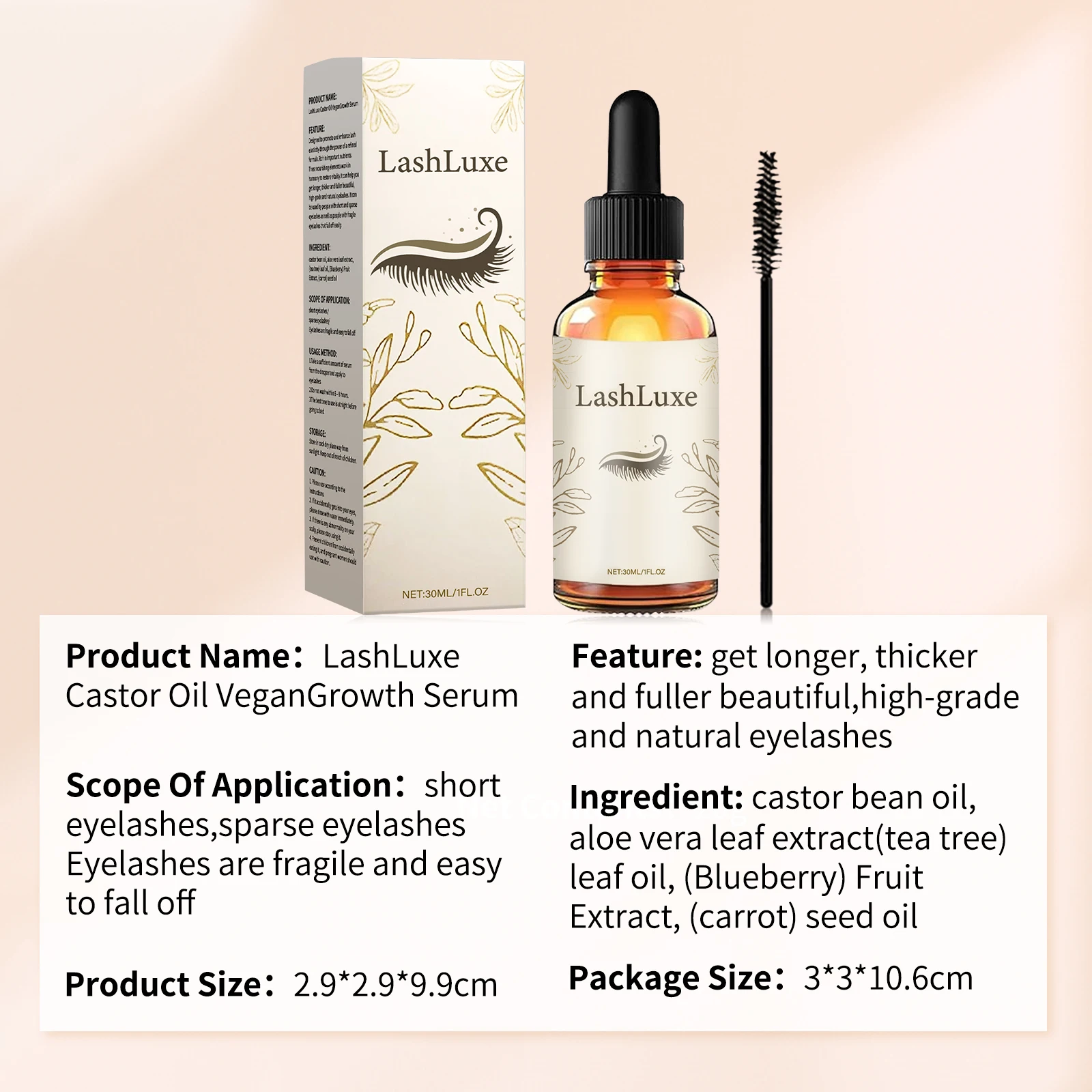 Siero per la crescita delle ciglia con olio di ricino da 30 ml Allunga e addensare naturale per mascara per la cura delle ciglia