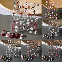 Christmas White Snowflakes Nail Art Sticker 5D Embossed Cartoon Snowman Bell Nail Decals Sliders Xmas Manicure наклейки на ногти