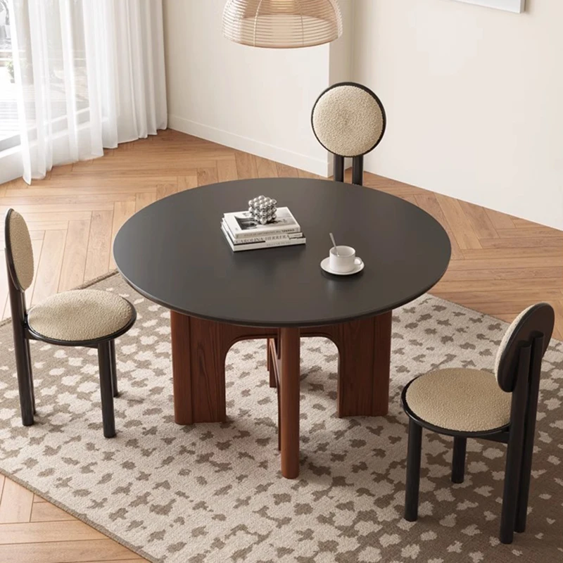 Set Solid Wood Dining Table Glass Round Italian Restaurant Serving Coffee Tables Luxury Black Mesas De Comedor Kitchen Furniture