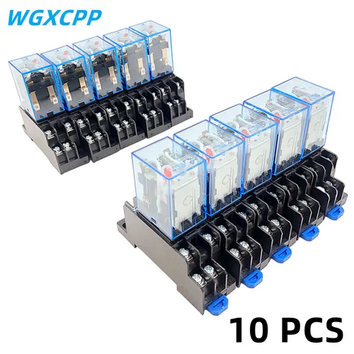 10 Uds., 8/11/14 pines, con Base, DPDT, bobina en miniatura, relé intermedio electromagnético general, 5A, interruptor de Control de equipos eléctricos