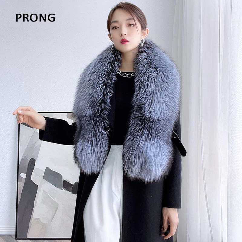 Luxury Fur Scarf Shawls For Women Winter Real Fox Fur Collar Large Size Belt Buckle Neck Warmer Fur Scarves Femal Shawl Wraps