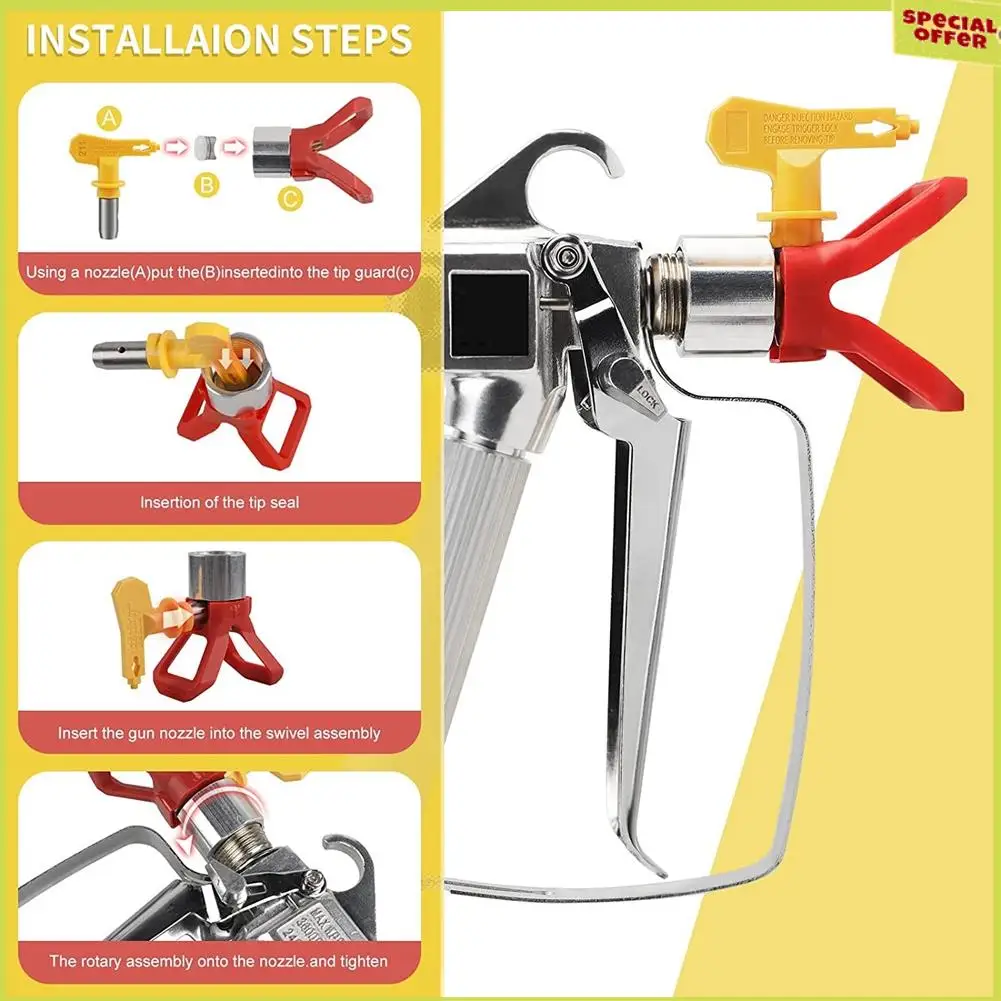 A34R 1 قطعة آلة رش الطلاء بدون هواء 3600 رطل لكل بوصة مربعة معدنية مع 4 وصلات دوارة 211,515,517,621 و4 مرشحات