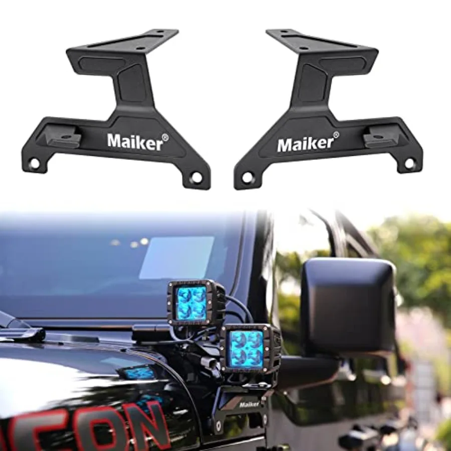 

MAIKER Dual A-Pillar Light Mount Dual Lower Windshield Off-Road LED Work Light Mounting Brackets for 2018-2025 Jeep Wrangler JL