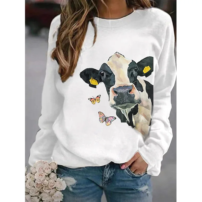 Butterfly Cow Graphic Sweatshirts 3D Print Hoodies Women Long Sleeve Y2k Hoodie Streetwear Oversized Pullovers Top Girl Clothing