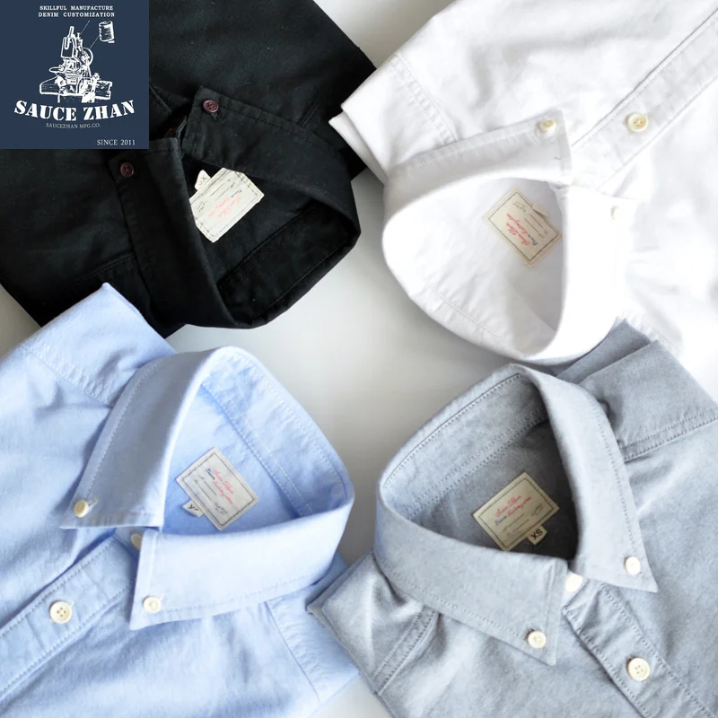 SauceZhan Original Vintage Shirt Cotton Shirt Men Shirt slim mens shirts men shirt long sleeve Oxford fabric shirt men