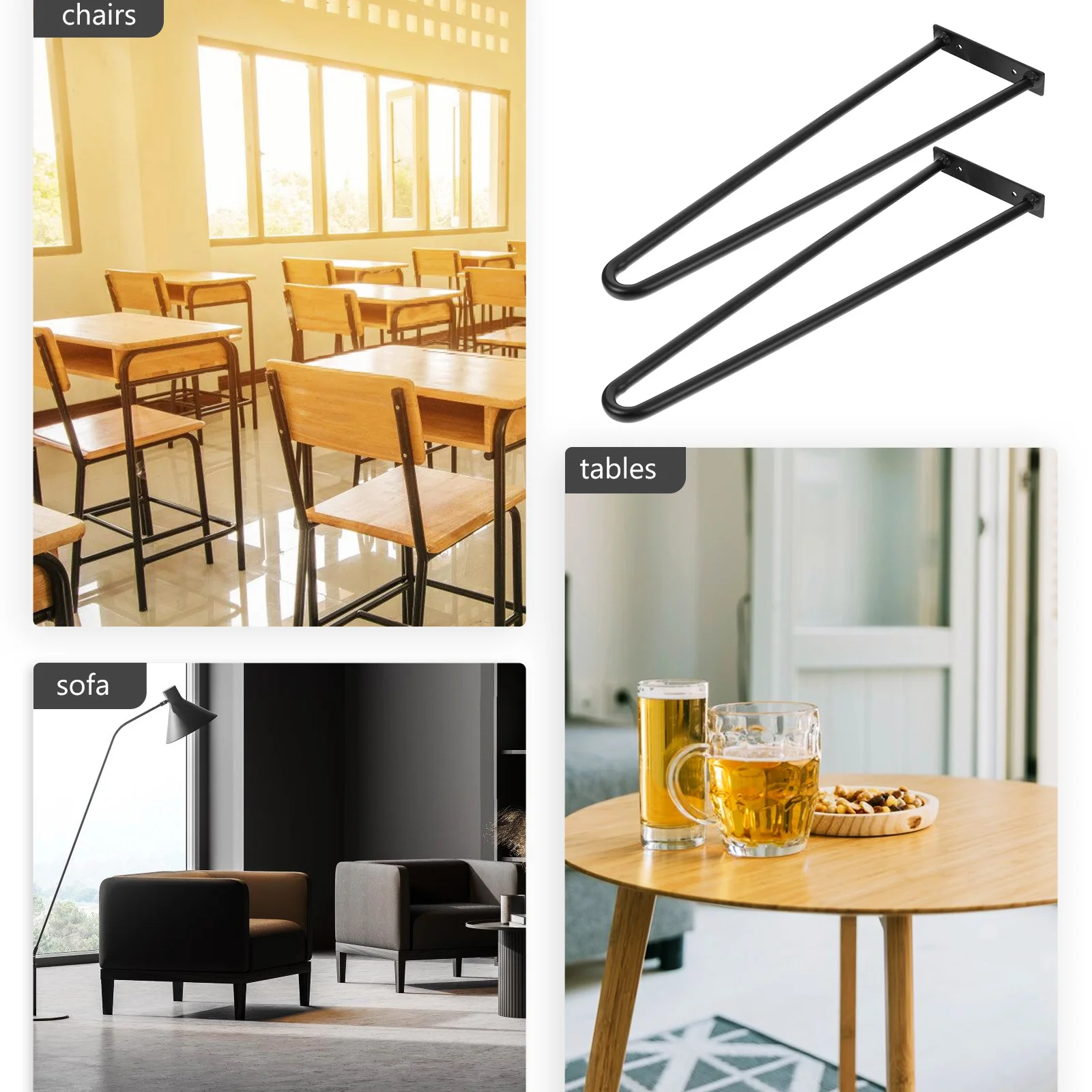 

2Pcs U Shape Furniture Legs Sofa Table Cabinet Dresser Chair Feet Replacement Metal Legs Black Stylish Modern Furniture Feet