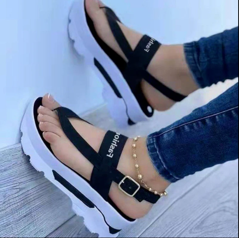 New Women Sandals Summer  Fashion Peep Toe Flip Flops Buckle Non-slip Platform Sandals Woman Sandalia Feminina Plus Size 35~43