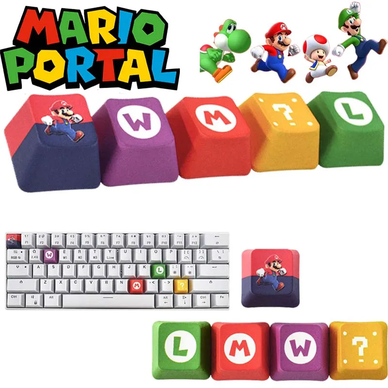 5pcs Super Mario Mechanical Keyboard Keycaps Anime Retro Game Mechanical Keyboard Cartoon DIY Creative Button Computer Key Cap