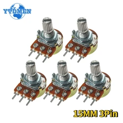 5PCS WH148 3Pin 15mm Linear Potentiometer 5K 1K 2K 10K 20K 50K 100K 250K 1M Potentiometers Resistor Kit with Nuts and Washers
