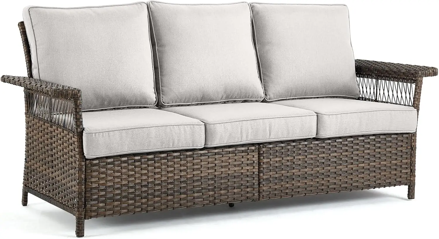

Patio Sofa 3Seat Wicker Couch Brown PE Rattan Sofa with Deep Seating High Back Outdoor Sofa for Patio Garden Balcony Sunroom Bac