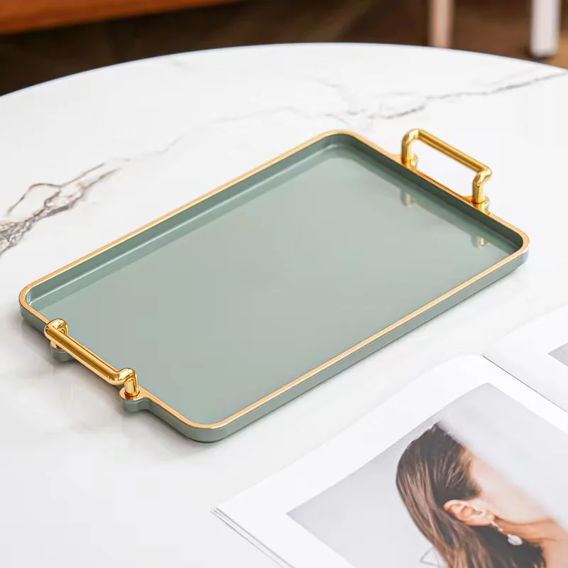 Light luxury tray household  rectangular  cosmetics  storage  tray  living  room  water cup storage hotel apartment storage tray