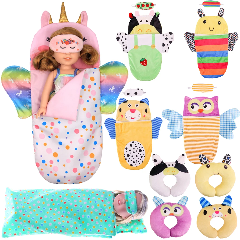 Cute Pony Cartoon Sleeping Bag+Pillow+Eye Mask For Paola Reina 14 Inch Wellie Wishers Doll Clothes Accessories Toys For Girls