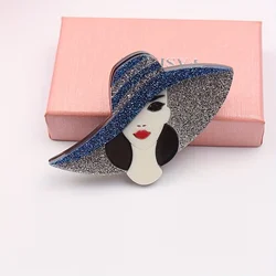 fashion acrylic acetate ladies wearing hats elegant brooch character accessories pins jewelry Mother's Day Gift