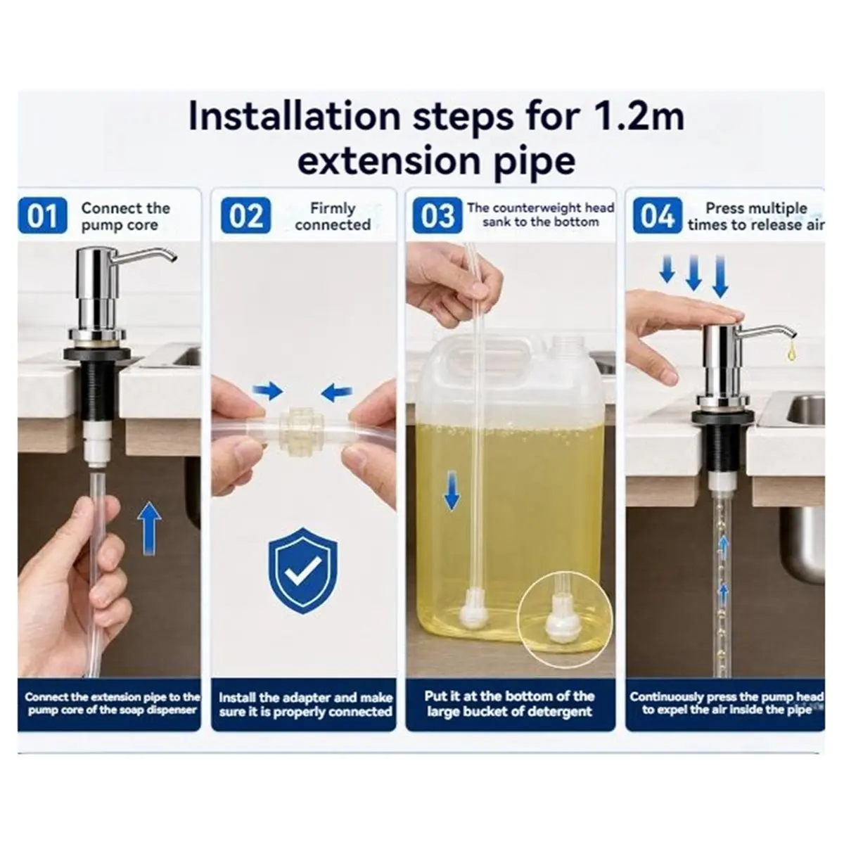 Sink Soap Dispenser Extension Tube Kit (Anti-Backflow) Fits Most Soap Containers, Stable Strong Suction