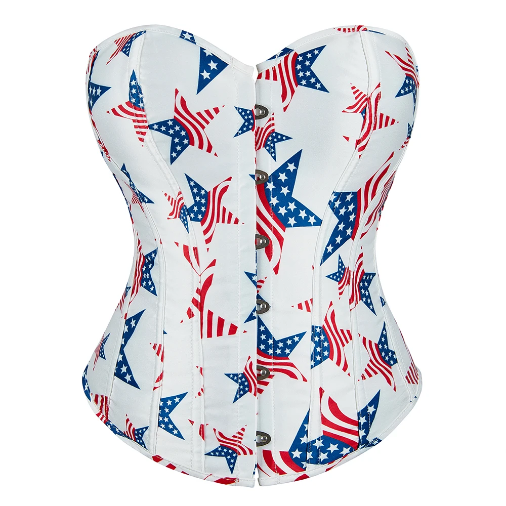 

Corsets And Bustiers for Women Overbust Corset Top Sexy American Flag Print Costume Lace up Corselet