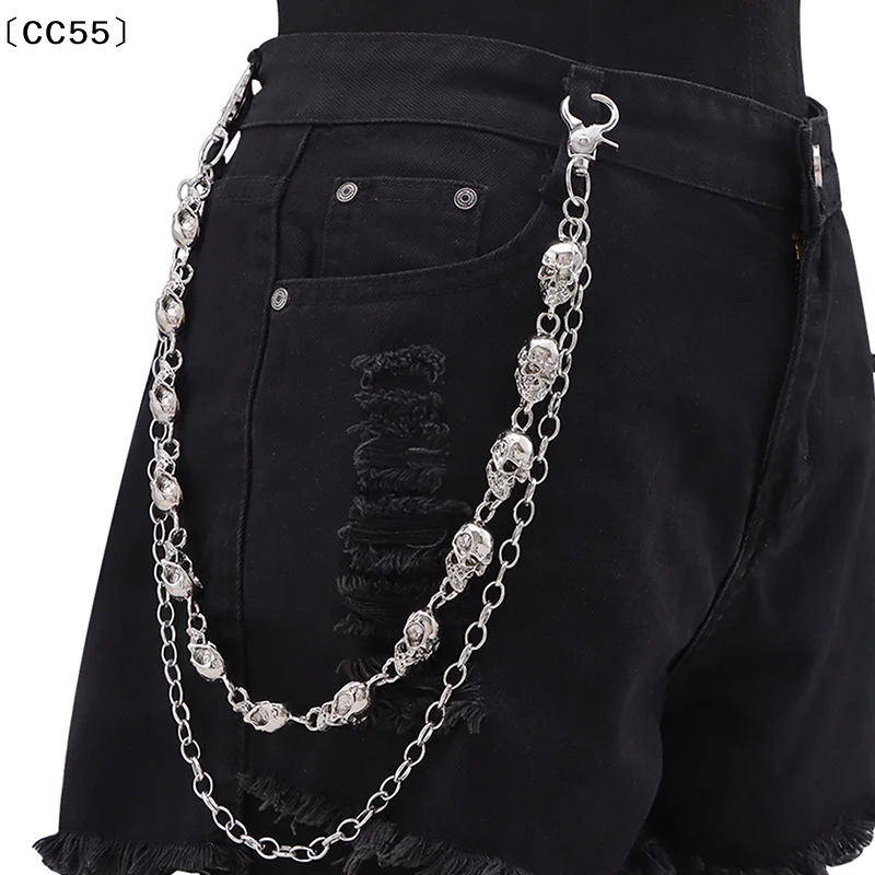 Fashion Punk Metal Pants Chain Trendy Hip Hop Waist Chains For Men Women Personalized Skeleton Pendant Jeans Chain Gifts〔CC55〕