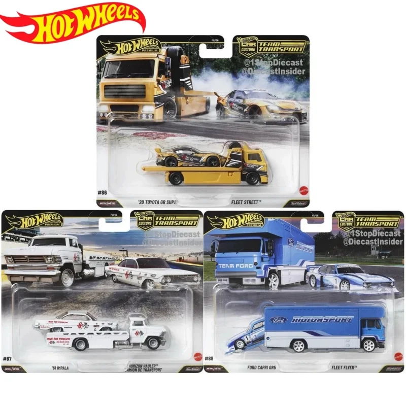 

Новая серия Hot Wheels 2025 FLF56 Team Transport 1/64 Ford Chevrolet Impala Toyota Supra, литая под давлением модель автомобиля из сплава, игрушечные машинки, подарок