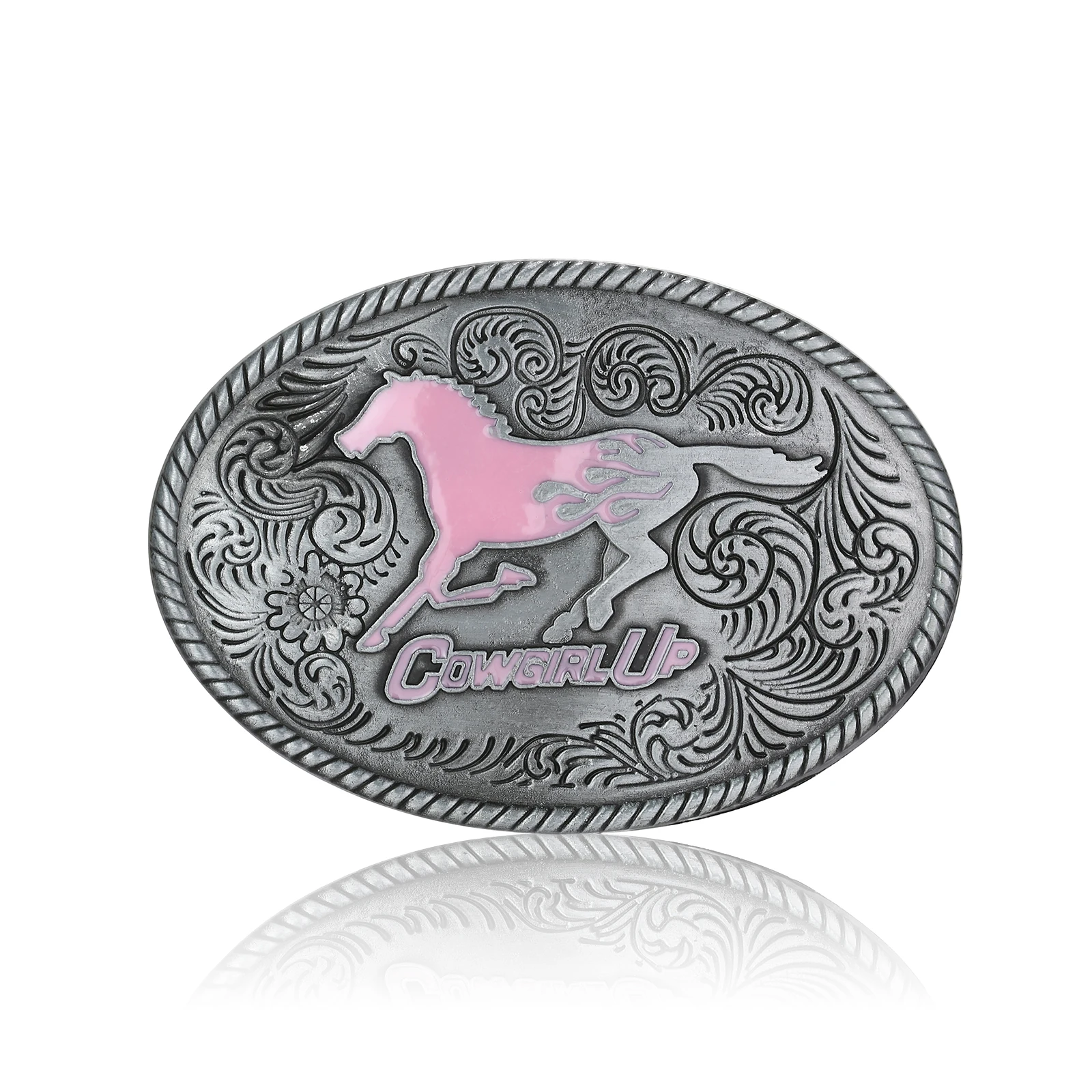 Western cowboy zinc alloy powder horse men's and women's denim belt buckle