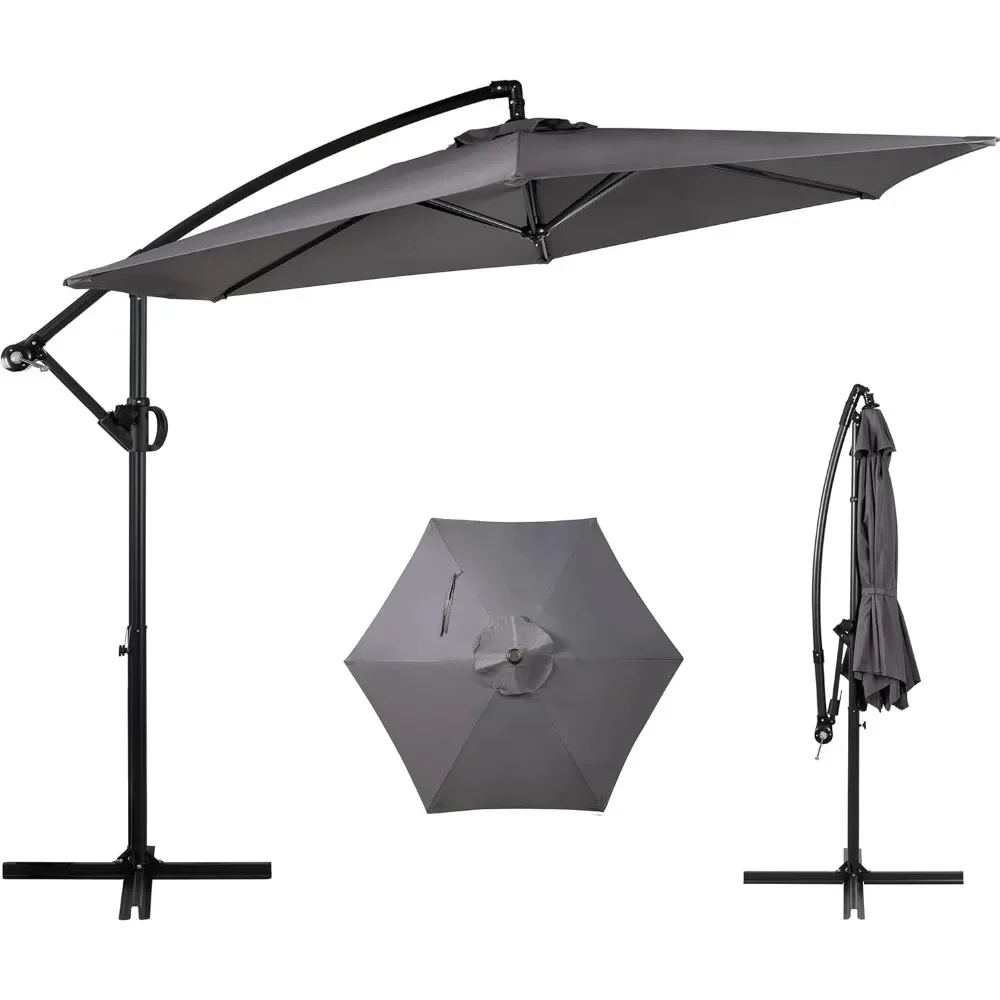 Patio Offset Umbrella with Easy Tilt Adjustment,Crank and Cross Base, Outdoor Cantilever Hanging Umbrella