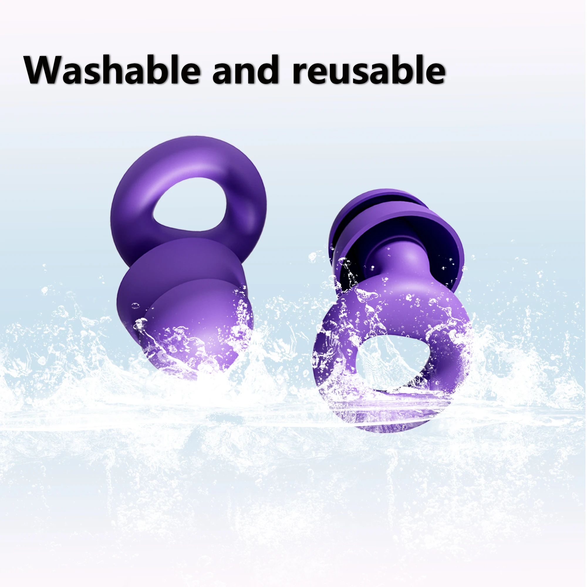 Double‑layer Silicone Earplugs With Silicone Lanyard, Hypoallergenic Noise Reducing Ear Inserts for Bathing, Aquatic Sports and