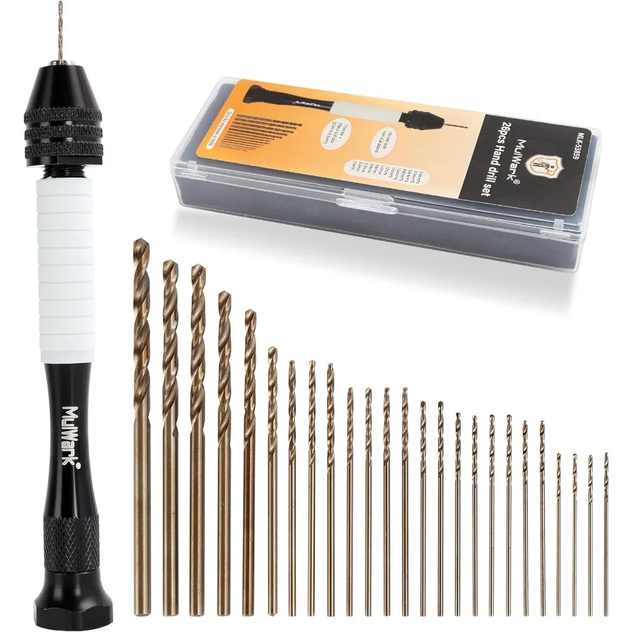 Set di trapani a mano con morsa a perno di precisione 25 pezzi Trapano a mano manuale piccolo premium con micro punte elicoidali HSS per gioielli, legno, plastica e