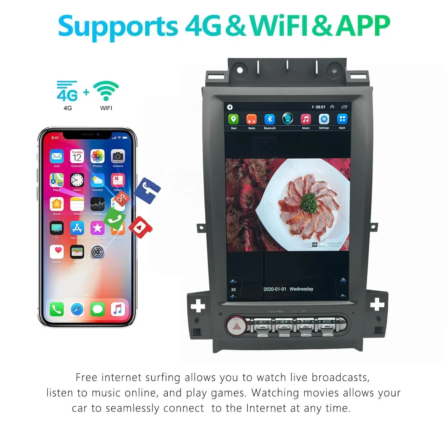 

For Ford Taurus 2010-2019 Car Radio Multimedia Player Wireless Carplay Android Auto Autoradio Stereo GPS Navi Head Unit WiFi 4G