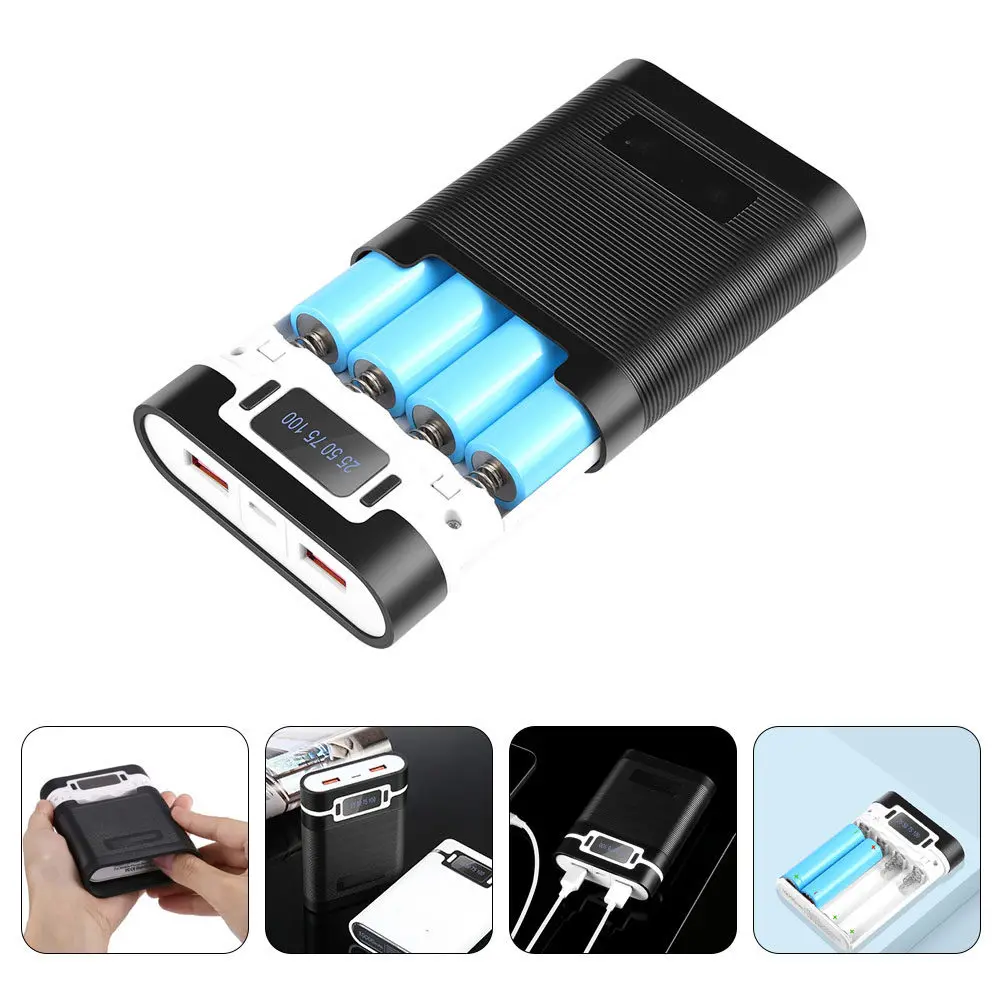 

4 Slots Dual USB Power Bank Box 18650 Case Portable for Rechargeable DIY Mobile Devices Power Bank