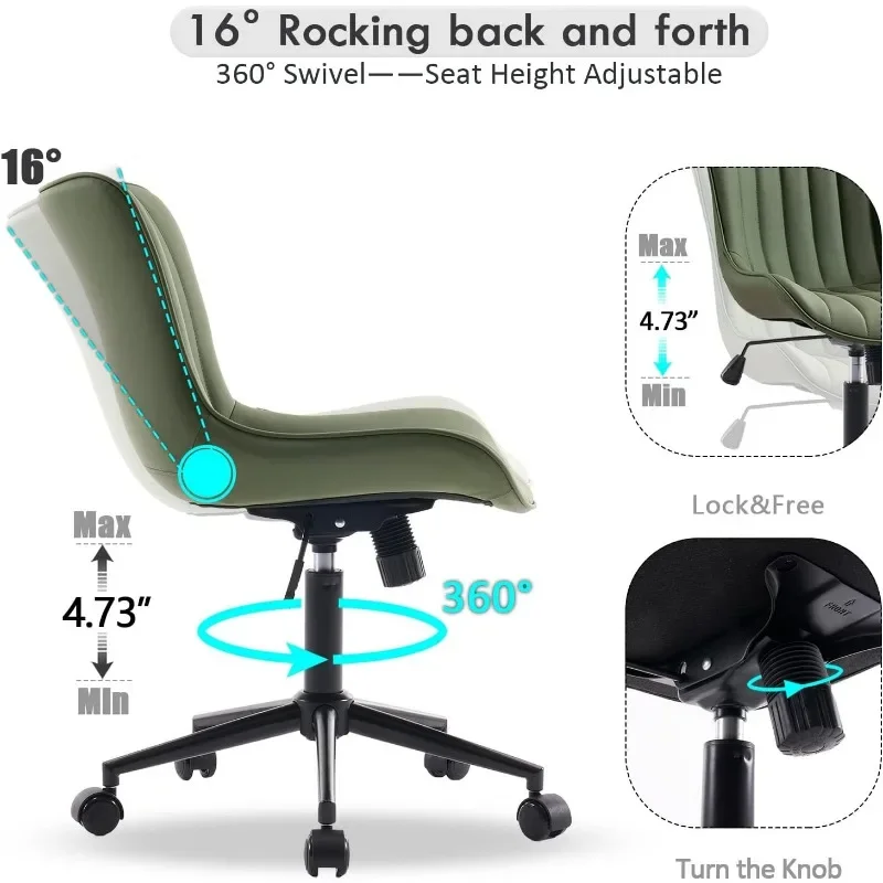 Office Chair Swivel Desk Chair Upholstered Faux Leather Height Adjustable with Wheels Computer Task Chair Modern Rolling