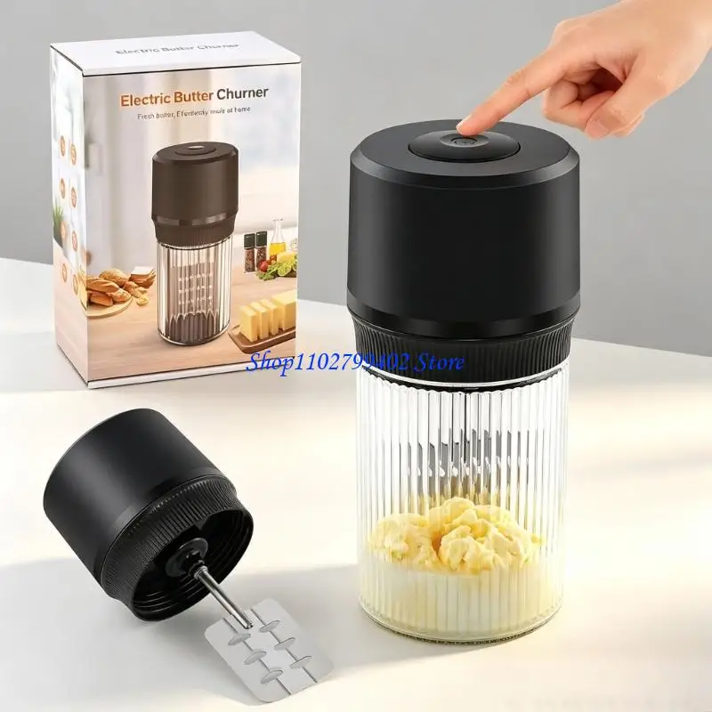 547F Butter Churning Machine with Detachable Metal Blade, Clear Glass Jar and Button Control for Butter Making, Cream Mixing,