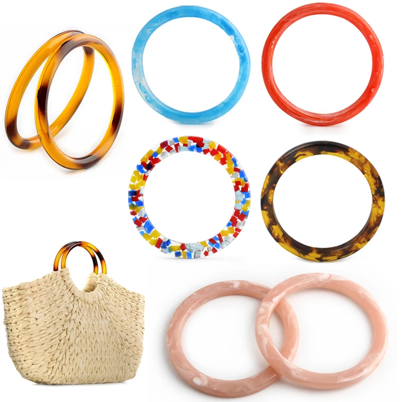 2PCS Kreis Form Harz Tasche Griffe frauen Tasche Abnehmbare Kunststoff Brieftasche O-Ring DIY Handgemachte Brieftasche Zubehör