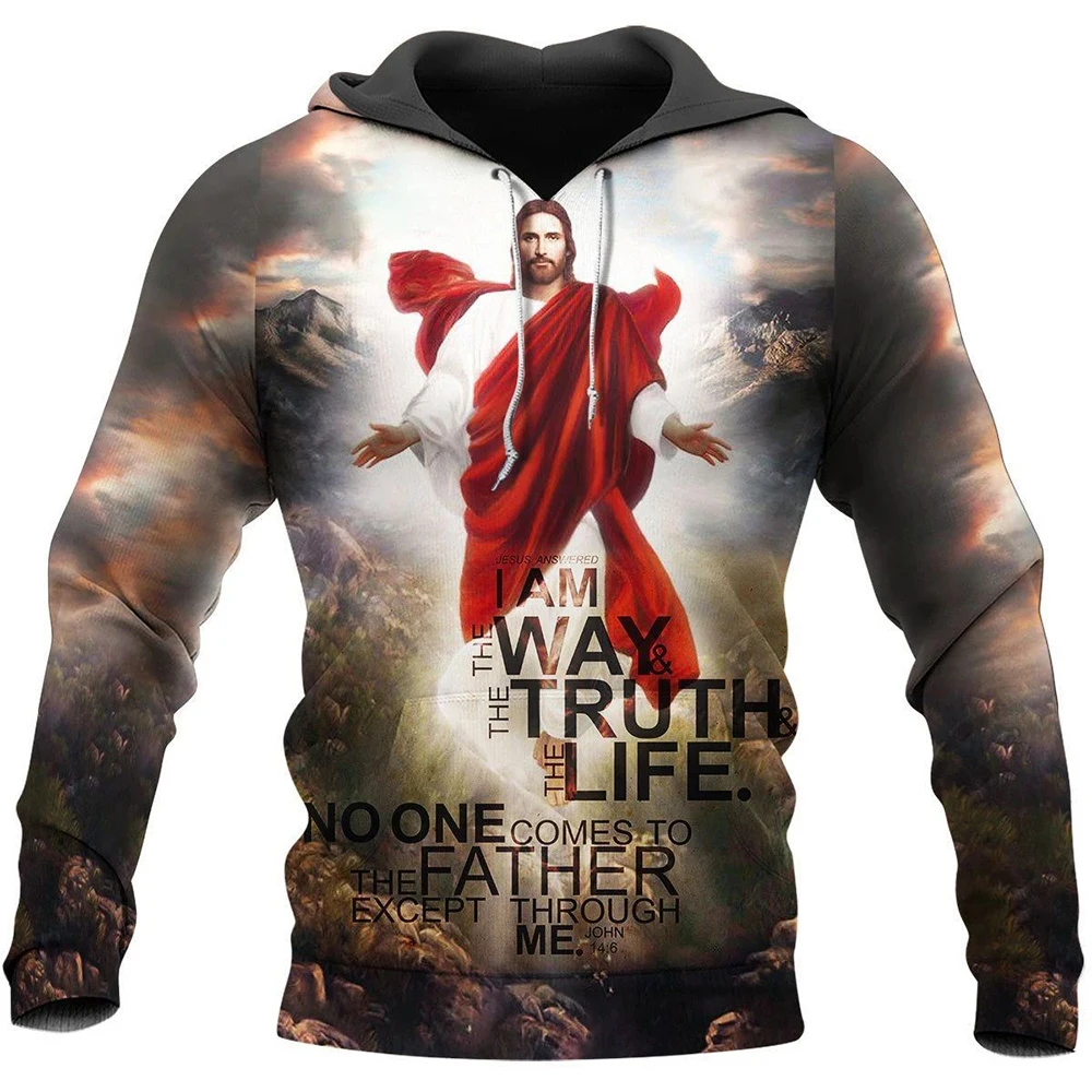 Men\'s Hoodie Jesus Christ 3D Print Hooded Sweatshirt Spring Fall Designer Fashion Casual Pullover Oversized Y2k Clothes Tops