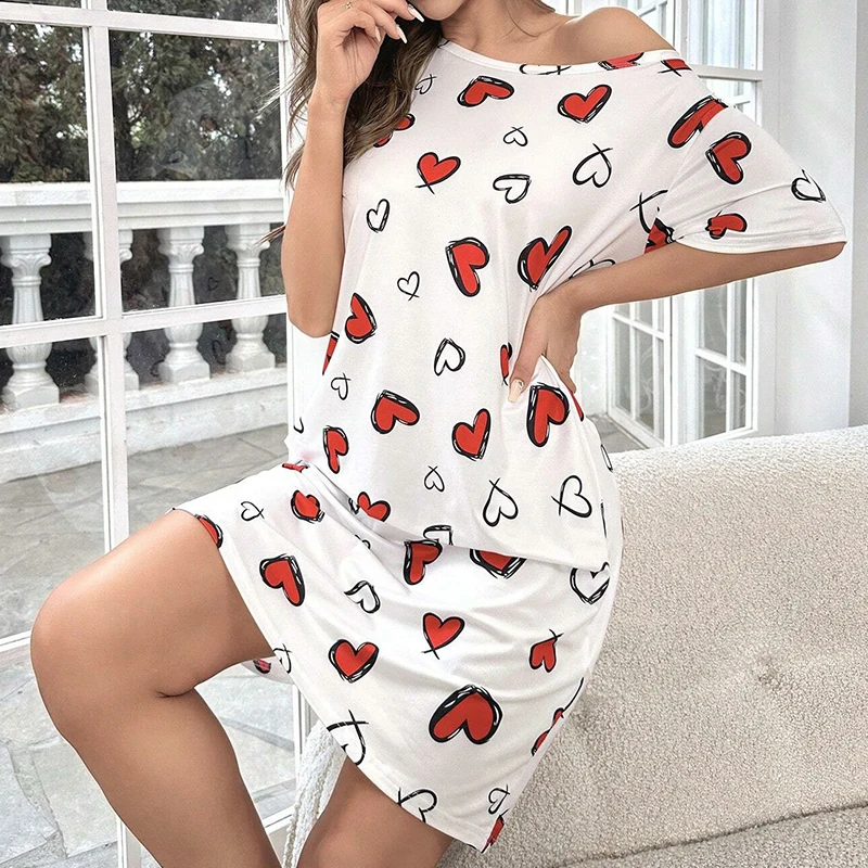 Women\'s Nightgown Short Sleeve Sleepwear Soft Comfy Nightdress Short Sleeve Nightshirt Home Clothing Ladies Loungewear Nightwear