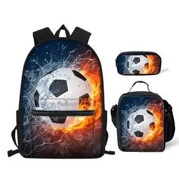 Mochila escolar con estampado de fútbol en 3D para niños y adolescentes, bolsa de libros para estudiantes, mochilas escolares grandes, 3 unidades por juego