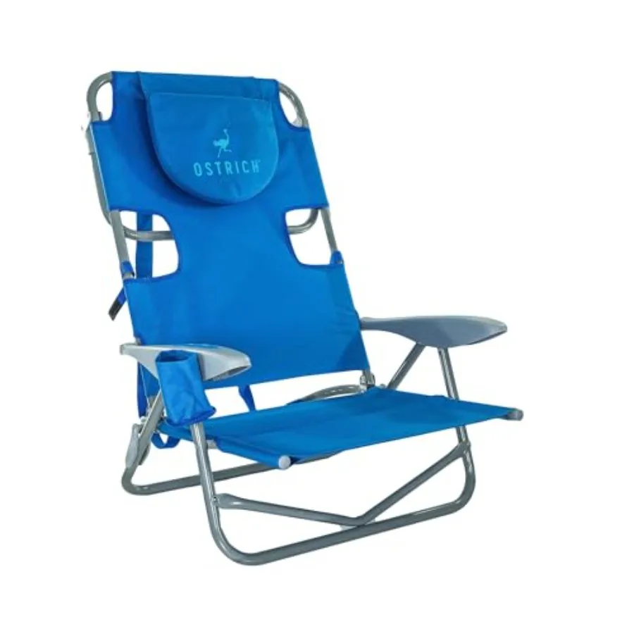 

Portable Beach Chair for Backpacking, Heavy-Duty Blue Polyester with Face Hole, Adjustable Lounge Design, Cup Holder 325lb Capa