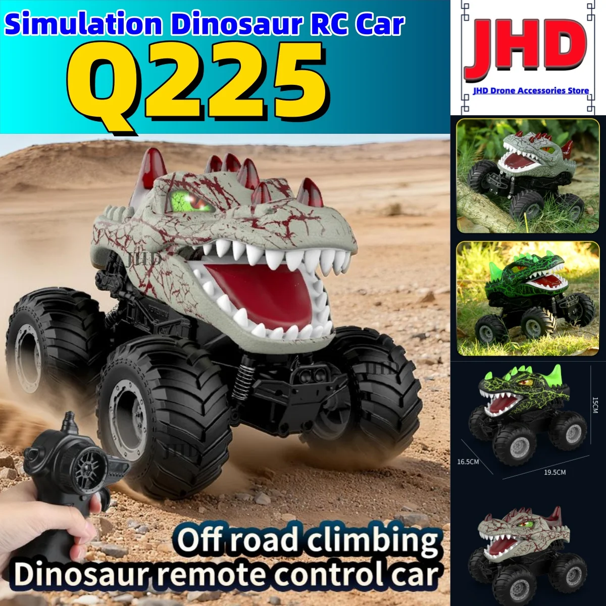 

JHD For JJRC Q225 2.4G Remote Control Dinosaur Car with Light Off-Road Dinosaur Q225 Toy Car with 2 or 3 Battery Choose