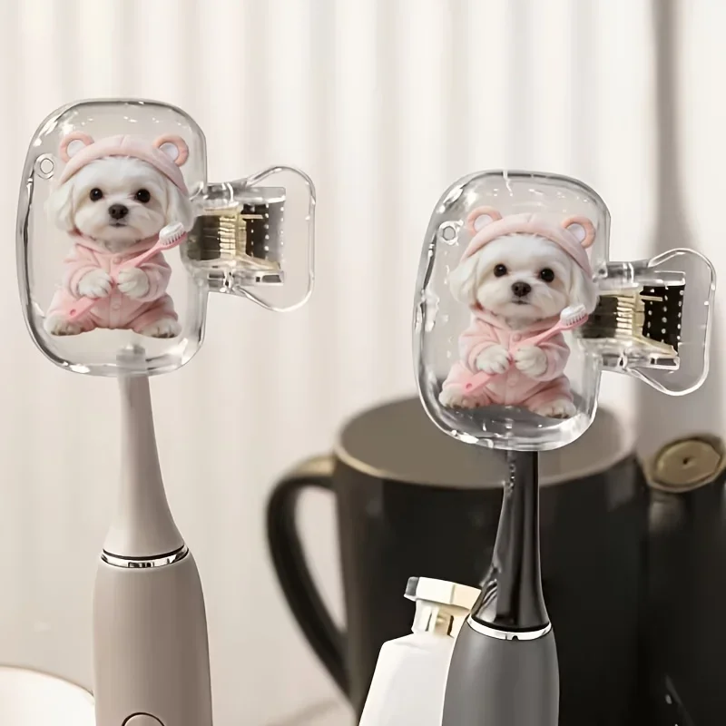 2pcs Maltese Dogs Wearing Pink Pajamas with a Toothbrush Toothbrush Head Cover for Bathroom Camping Holiday-Themed Storage Box