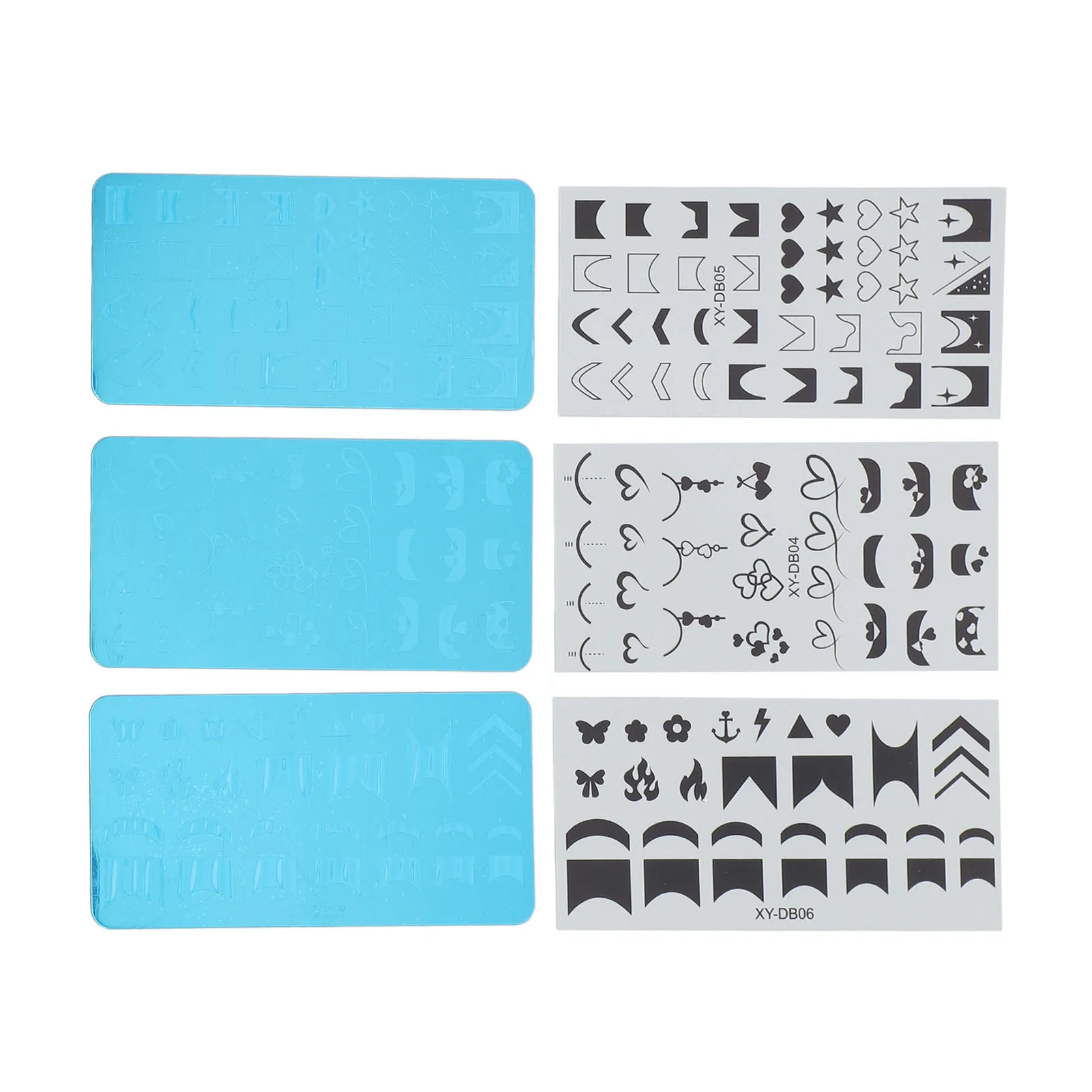 3 Set Nail Art Stamping Plates Stainless Steel Protective Blue Film Different Patterns Fingernails Template Stencil Stamps