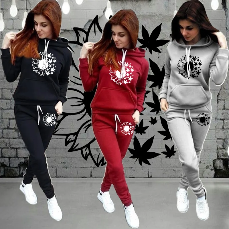 New Fashion Women\'s Hoodie Set 420 Festival Printed Casual Long Sleeve Pullover Hoodie Two Piece Women\'s Sportswear