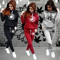 New Fashion Women's Hoodie Set 420 Festival Printed Casual Long Sleeve Pullover Hoodie Two Piece Women's Sportswear