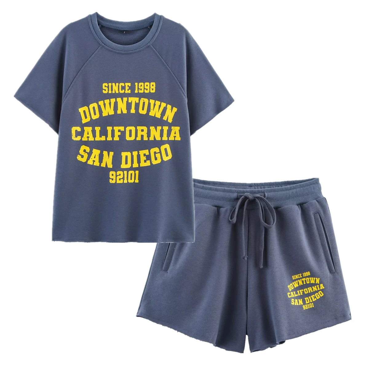 

Withered American Vintage Old School Team Letter Print Round Neck Short Sleeve T-Shirt Bermuda Shorts Suits Casual Two-Piece Set