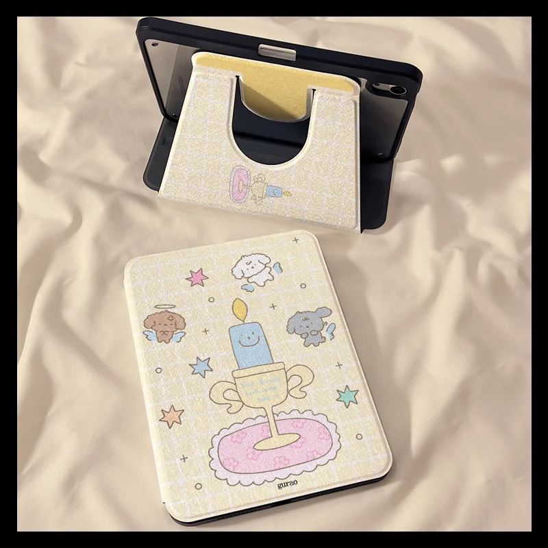 Cute Candle Dog iPad Case For iPad Pro 11 13in 2025 iPad Pro 12.9in Air7 10th 11th M4/5 Anti-fall Protective Rotate Cover