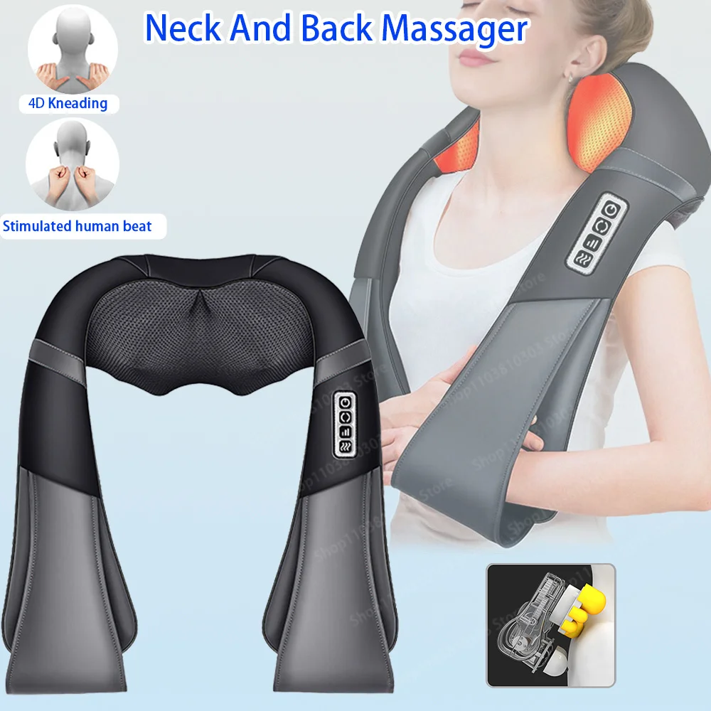 

4D Kneading Neck And Back Massager Heating Shoulder Massage Pillow Muscle Relaxation Neck Massager Trapezius Back Massage Shawl