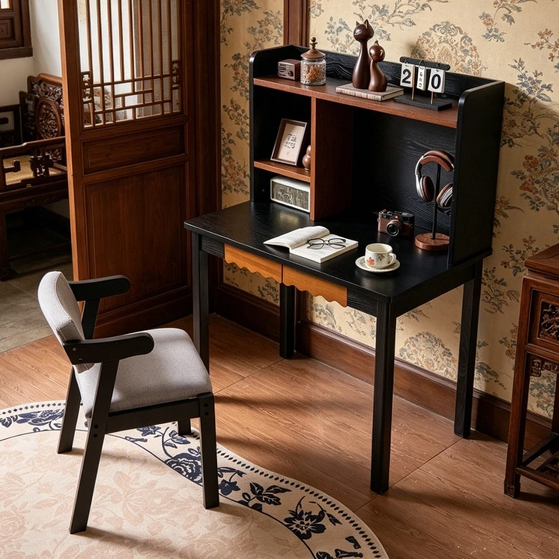Retro style desk bookshelf integrated medieval solid wood home desk study